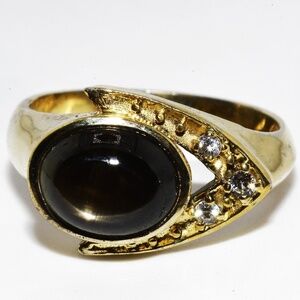 $395 .925 Sterling Silver 2.97CT Natural Black Star Sapphire & White Topaz Ring